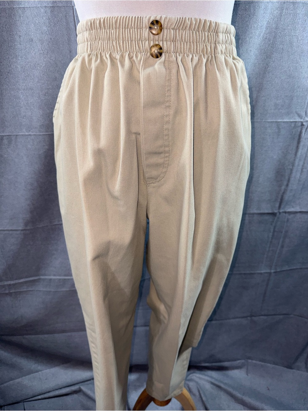 3085-Bobbie Brooks Beige Straight-Leg Elastic-Waist Pants